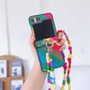 Aplicable a Samsung ZFlip5 funda para teléfono móvil con pantalla plegable cruzada, cuero rayado de color contrastante, cubierta trasera protectora envolvente.