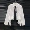Camisa Irregular de Encaje para Mujer Estilo Nuevo Primavera 2026 con Diseño Único y Volantes Plisados Camisa Corta