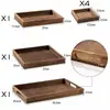 Juego de Té Japonés de Siete Piezas Bandeja de Té Madera Maciza Madera de Paulownia Quemada Bandeja de Madera Set de Bandejas de Madera Retro para el Hogar