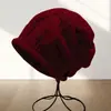 Gorro de Punto Nuevo para Otoño e Invierno de Comercio Exterior con Borde Enrollado, Gorro Delgado de una Sola Capa Holgado para Mujer, Hace que la Cara se Vea Más Pequeña