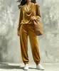 Conjunto de Top com Gola Drapeada de Manga Longa e Calça Jogger Feminino Casual, Moda Europeia e Americana, Novo, Transfronteiriço, Amazon, Outono/Inverno 2026