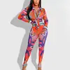 ZL1981 em estoque 2022 estação independente roupas femininas nova estampa camisa de manga comprida calça justa conjunto de duas peças