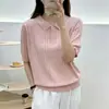Camiseta casual de verão em Tencel canelado com gola polo, blusa feminina fina de manga curta, cor sólida