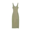 Vestido de Cetim Bodycon com Fenda Alta Sexy para Mulheres, Moda Verão Novo, Afina a Cintura, Slim Fit, Cor Sólida, Longo