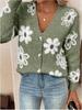 2025 Nuevo Otoño e Invierno Europeo y Americano Transfronterizo Amazon Patrón Jacquard de Flores Cardigan con Botones de Manga Larga Ropa para Mujer