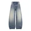 Jeans Retro Americano con Bordado de Vid y Cimitarras para Hombres y Mujeres, Marca de Moda 2026 Lavados Holgados de Pierna Ancha Largos hasta el Suelo