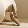 Sapatos Mary Jane Versáteis com Salto Alto Bloco Bico Fino 2026 Tira Única Estilo Suave Novo Primavera Outono Trabalho Francês