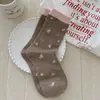 Calcetines Keruli para Mujer, Calcetines de Tela Floral Sin Costuras a Media Pantorrilla, Calcetines de Algodón para Mujer, Calcetines Holgados Versátiles Dulces y Sencillos para Mujer