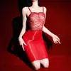 Corset de Renda Sexy Puro Desejo Vestido Colado Transparente Brilhante com Óleo Alça Fina Seda Ultra Fina Liso Sem Costura Óleo de Cavalo Tentação Camisola Feminina