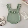 Mameluco para bebé personalización hoja de loto cuello cuadrado mangas abullonadas hueco body con broches en la entrepierna para niña 100% algodón puro logo personalizado sin mangas