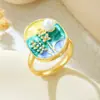 Anillo de Cobre con Flor Pintada en Esmalte y Microincrustación de Esmalte para Mujer, Moda Transfronteriza Europea y Americana, Estilo Nacional, Personalizado, Diseño Abierto Ajustable