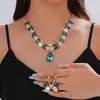Joia para Exportação Europeia e Americana Estilo Étnico Retrô Gota d'Água Pedra Preciosa Colar Corrente da Clavícula Feminina Folha Conjunto de Joias Prontas