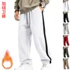 Pantalones deportivos casuales para hombre de otoño e invierno, de Amazon, independientes, de peso pesado, forrados de polar, con diseño de rayas, corte recto, talla grande, con cordón, pants para hombre