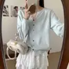 Blusa de tricô colorida com botões e gola V de manga longa para mulheres, peça íntima para outono e inverno, estilo coreano de designer, cardigã leve de cashmere