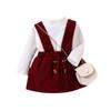 Amazon temu nuevo traje de otoño e invierno para niños top de canalé de cuello alto falda de cuadros con tirantes conjunto de dos piezas en stock