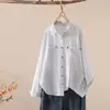 Colección Otoño 2026 Estilo Japonés Fresco Estampado de Rayas Bolsillo Doble Cárdigan de Mujer Camisa de Manga Larga Top Venta al por Mayor