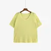 Blusa fina versátil gola U feminina plus size, blusa de tricô feminina, estilo verão 2026, camiseta soltinha de manga curta para mulheres plus size 23830