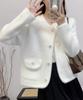 Cárdigan de Punto de Lana de Visón Imitación Pequeña Fragante de Cuello Redondo para Mujer Primavera y Otoño 2025 Nueva Moda Sencillo Suéter Chaqueta Top