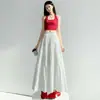 Roupas Femininas Saia Branca para Mulheres Verão 2026 Saia Evasê Linha A Comprimento Médio Saia de Camadas Barra com Renda Saia Guarda-chuva Bufante