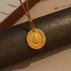 Método antiguo arena oro cincel tallado palabras auspiciosas dios amarillo de la riqueza collar de cuerda tejida moda nuevo dios chino de la riqueza de cinco vías colgante cadena de clavícula