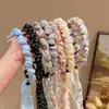 Faixa de Cabeça com Fita Floral para Mulheres, de Alta Qualidade, Estilosa, Presilha de Cabelo da Moda, Grampo e Lenço Integrados para Tranças, Faixa de Cabeça para Testa Alta, Acessório de Cabelo
