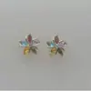 Pendientes Nuevos de Venta Caliente Transfronterizos, Pendientes Brillantes de Flor de Cinco Pétalos Modernos y Exquisitos, Pendientes Elegantes y Versátiles para Mujer al por Mayor