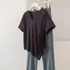 Camiseta Asimétrica de Manga Corta con Cordón Estilo Coreano Talla Grande para Mujer Primavera Verano Nuevas Llegadas Talla Grande Holgada Adelgazante Oculta Defectos Top Versátil