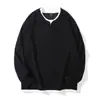 Camiseta de Manga Larga Estilo Academia Falsa de Dos Piezas con Cuello Henry para Hombre, Estilo Coreano de Otoño, Tacto de Terciopelo de Algodón Europeo, Sudadera Negra Estilo Perezoso 536