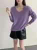 Suéter de Tricô com Gola V, Tecido Macio, Peso Pesado, Escovado, Fio 28, Seda de Amora e Caxemira para Mulheres, Outono/Inverno 26 Sweater Escovado