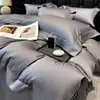Juego de Cuatro Piezas de Algodón de Fibra Larga Satinado de Color Sólido de Lujo de Gama Alta, Funda de Edredón de Algodón Puro, Sábana Plana, Sábana Ajustable, Ropa de Cama