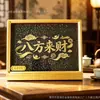 Novo ornamento de porta-retrato de madeira com gravação em cobre estilo chinês e incrustação de ouro, ouro puro 999, peça de exibição de carneiro líder trazendo fortuna giratório