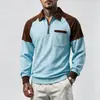 Colección otoño/invierno 2026 de Amazon: Camisa polo casual para hombre con diseño de bloques de color, cuello alto, cremallera y mangas largas de punto gofrado