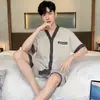 Pijama Masculino de Verão Fino de Manga Curta 100% Algodão Transfronteiriço, Estilo Kimono com Decote V, Tamanho Grande, Casual Simples, Roupa de Dormir Masculina