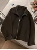 Abrigo de Lana Grueso y Acogedor de Doble Cara para Invierno 2026 con Cuello de Solapa y Cremallera, Chaqueta de Lana Holgada Estilo Motero con Cuello Alto