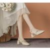 Sapatos Mary Jane com Salto Bloco Estilo Francês Feminino Primavera e Outono 2024 Novos Sandálias Quadradas com Pérolas Atrás e Bico Aberto