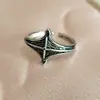 Anillo Retro Punk Abierto de Plata Tailandesa con Marca de Estrella de Estrella Cruzada Rombo Personalizado Europeo y Americano