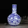 Porcelana Azul y Blanca Cerámica Antigua Jingdezhen Estilo Chino Sala de Estar Arreglo Floral Botella de Porcelana Decoración Estante Antiguo Adornos de Florero Hogar