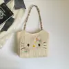Nova Bolsa de Palha Estilo Ins Versão Coreana Fofa e Descolada de Gato para o Verão Portátil Grande Capacidade Bolsa de Armazenamento Versátil