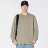 Camiseta de manga longa com textura listrada de alta qualidade para homens, nova blusa básica casual de gola redonda para primavera e outono, top versátil