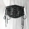 Cinturón ancho de encaje para mujer con doble tira elástica, cintura elástica fruncida, adecuado para decorar vestidos y añadir un toque de moda