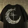 Camiseta de Manga Corta Retro Americana Creativa de 180g Transfronteriza Tallas para Hombre y Mujer Verano Suelta de Algodón