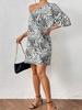 Vestido de Mujer Elegante Francés Estampado Verano 2025 Transfronterizo Europeo y Americano Comercio Exterior Hombros Descubiertos Manga Murciélago