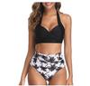Bikini de dos piezas estilo europeo y americano 2026 con cuello halter y cintura alta, nuevo estampado, espalda descubierta, sexy, con amarre, con abertura, para mujer