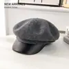 Moda Otoño e Invierno Nuevo Boina Octagonal de Lana Versátil de Moda Gorra Cálida Sombrero de Artista Británico Retro