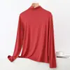 Camiseta de Manga Larga con Cuello Alto de Modal para Mujer, Capa Base Sólida Fina de Verano, Top Holgado Talla Grande