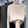 Outono e Inverno 2026 Novo Estilo Tecido de Fibra de Poliéster Outono e Inverno Gola Meio-Alta Veludo Alemão Blusa Feminina Camiseta Feminina Escovada dos Dois Lados