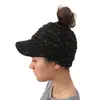 Gorro de punto europeo y americano de AliExpress sin etiqueta cc ala hueco gorro de lana punto de hilo gorro de punto para coleta