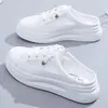 Novidade Verão 2026 Estilo Outdoor Malha Respirável Casual Slip-On Sem Costas Branco Bico Fechado Solado Grosso Chinelos Femininos