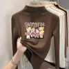 Camiseta de manga comprida com gola alta para meninas, camada base com forro de fleece, novo estilo outono/inverno 2026, top casual infantil com forro de fleece