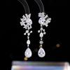 Aretes de Circonita de Lujo Europeos y Americanos Transfronterizos Luna Ocho Hombres Estrella Gotas de Agua Asimétricos Largos Vestido de Novia Cena